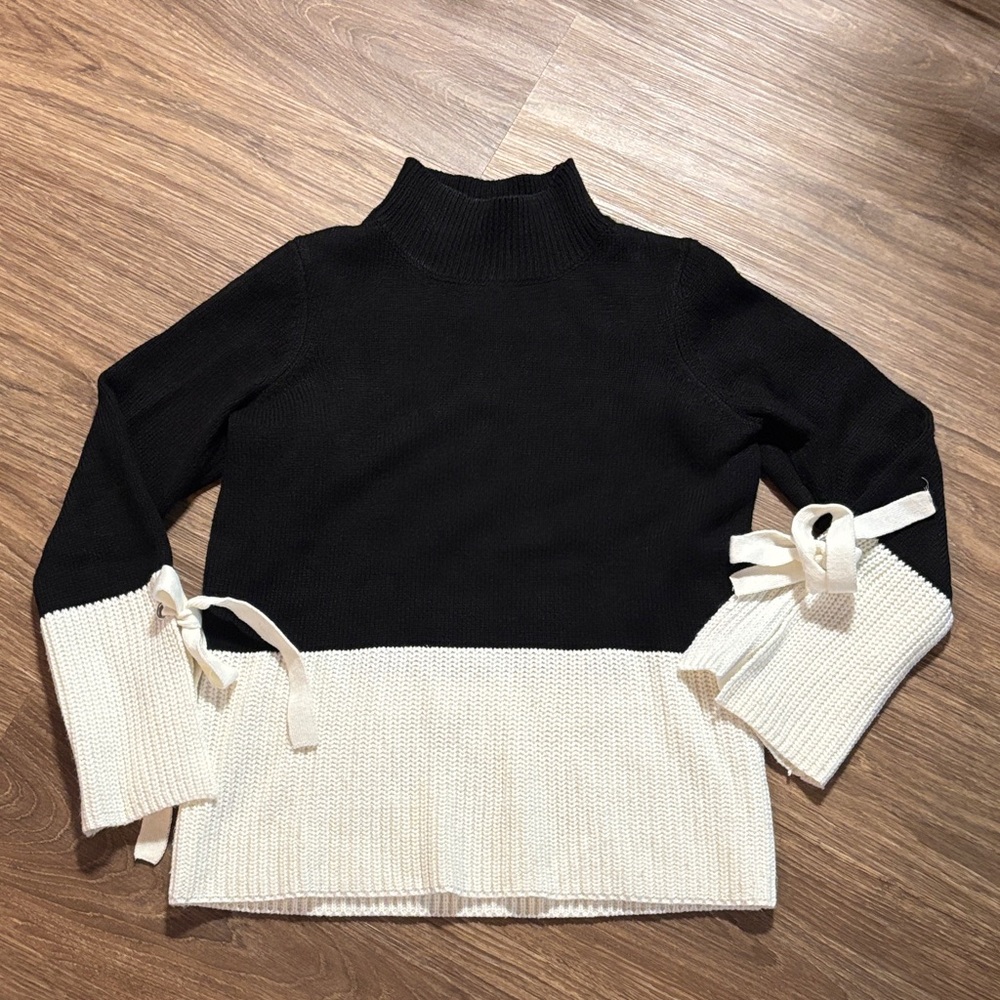 Black and White Women's Sweater with Bow Accents